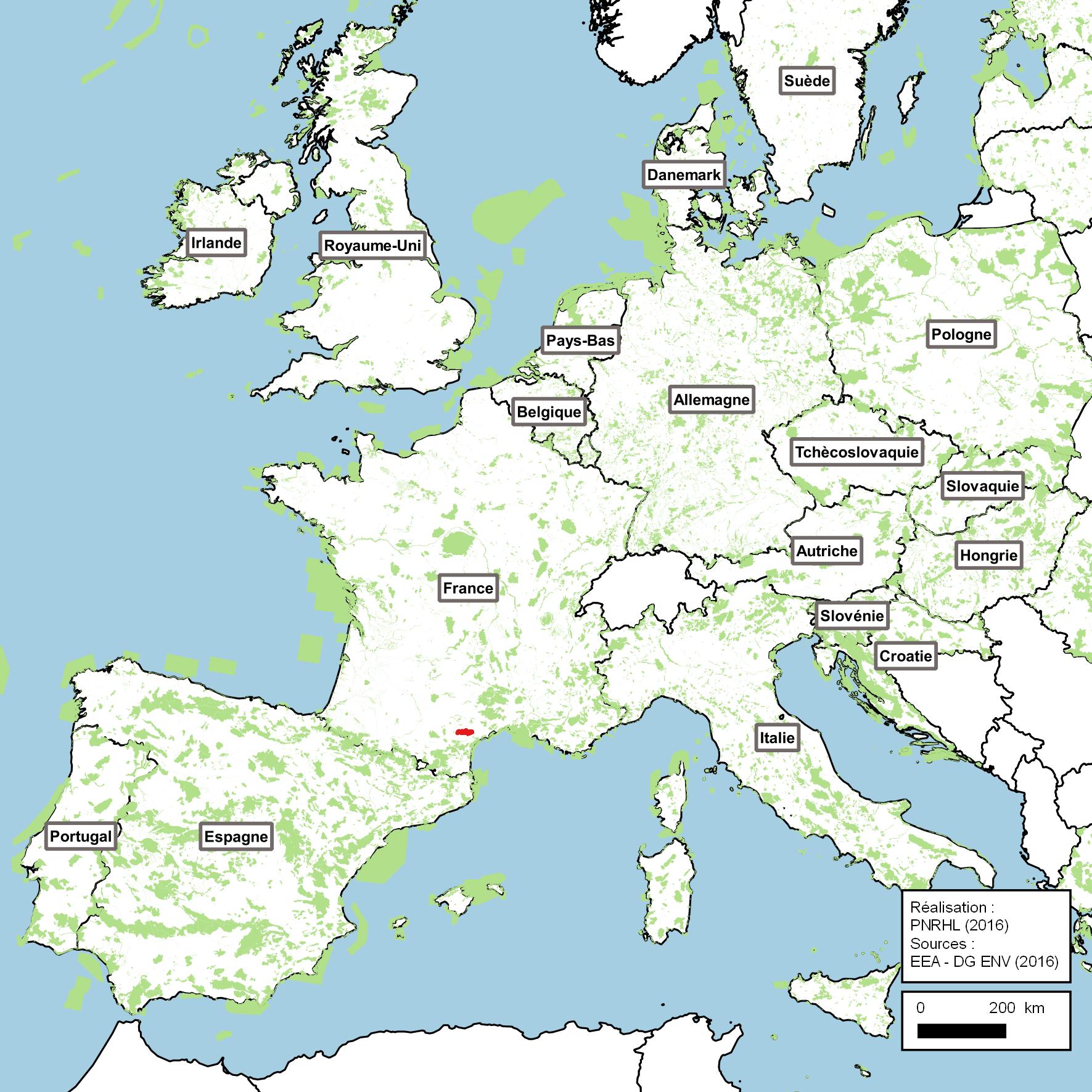 Carte des sites Natura 2000 en Europe
