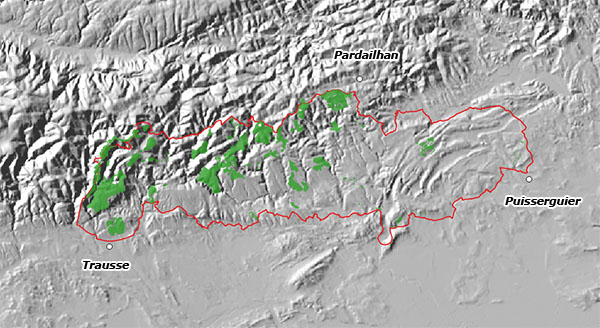 Carte des surfaces pastorales dans le Minervois