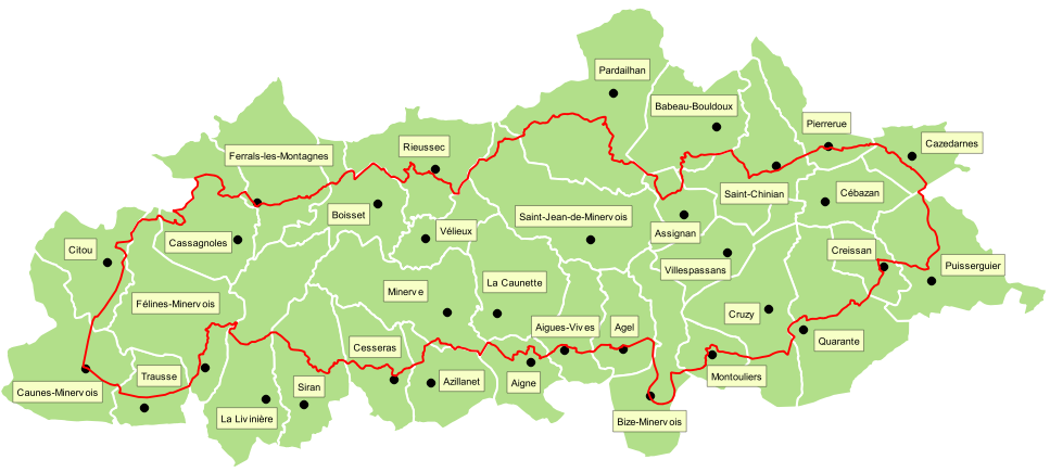 Cartes des communes concernées par les sites Natura 2000 du Minervois